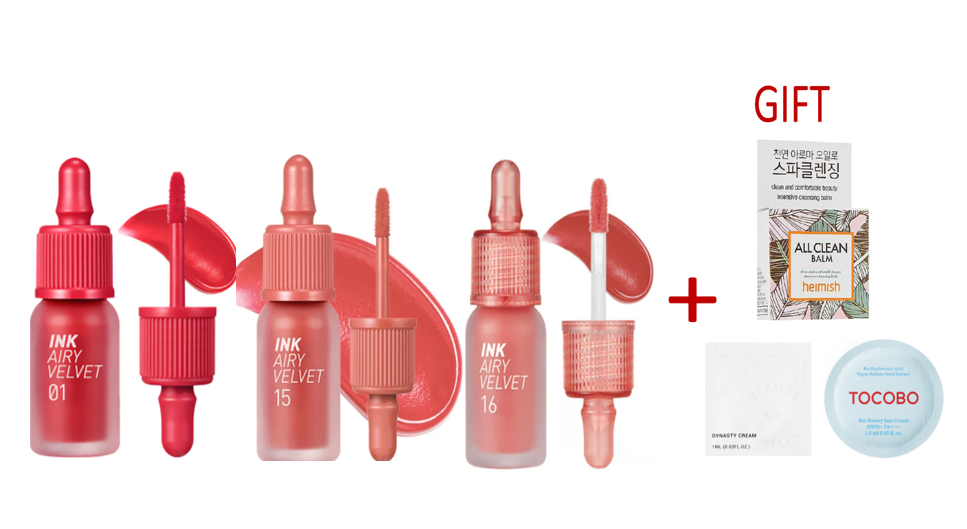 PERIPERA INK AIRY VELVET SET RED 01, PINK 16 AND CORAL 15 - 1
