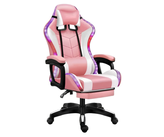 SILLA GAMER CON LUZ RGB, REPOSAPIÉS Y MASAJEADOR LUMBAR RECLINABLE - 1