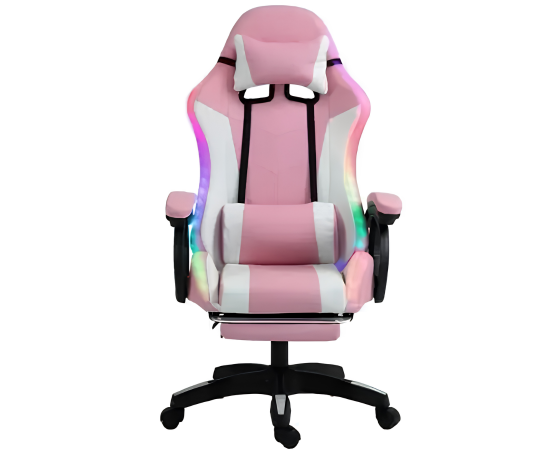 SILLA GAMER CON LUZ RGB, REPOSAPIÉS Y MASAJEADOR LUMBAR RECLINABLE - 2
