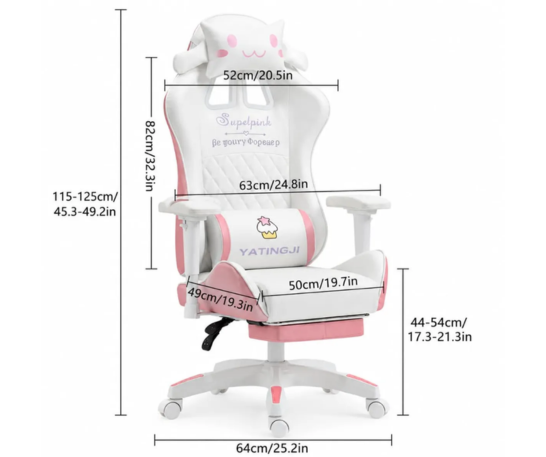 SILLA KAWAI GAMER ERGONÓMICA GIRATORIA 360° RECLINABLE ALTURA AJUSTABLE INCLUYE ALMOHADILLA - 3