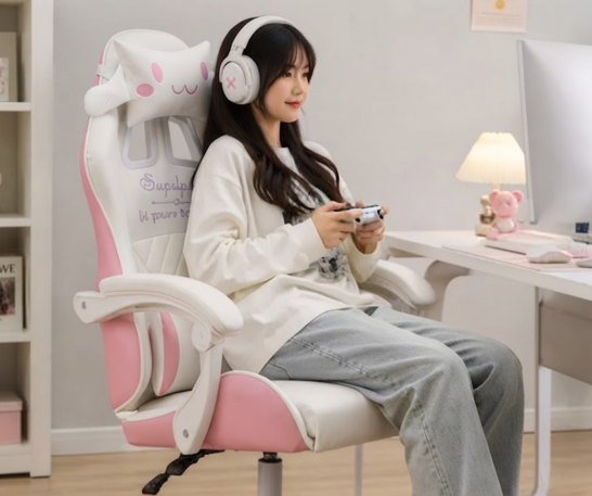 SILLA KAWAI GAMER ERGONÓMICA GIRATORIA 360° RECLINABLE ALTURA AJUSTABLE INCLUYE ALMOHADILLA - 5