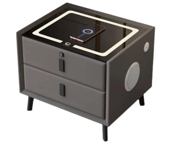 MESA DE NOCHE 2 CAJONES SMART CON USB, CARGA INALÁMBRICA Y PARLANTE - 1