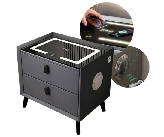 MESA DE NOCHE 2 CAJONES SMART CON USB, CARGA INALÁMBRICA Y PARLANTE - 2