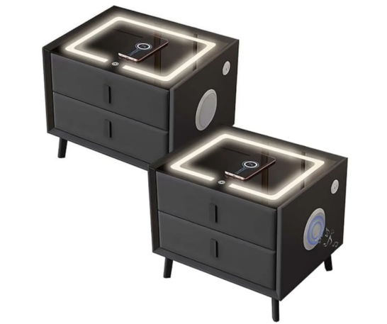 MESA DE NOCHE 2 CAJONES SMART CON USB, CARGA INALÁMBRICA Y PARLANTE - 3