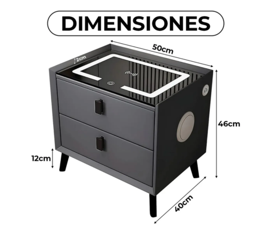 MESA DE NOCHE 2 CAJONES SMART CON USB, CARGA INALÁMBRICA Y PARLANTE - 6