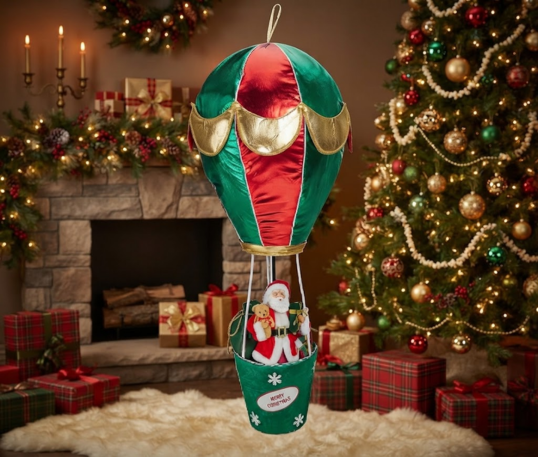ADORNO NAVIDEÑO DE PAPÁ NOEL EN GLOBO AEROSTÁTICO DE 110 CM - 3