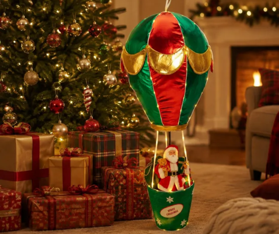 ADORNO NAVIDEÑO DE PAPÁ NOEL EN GLOBO AEROSTÁTICO DE 110 CM - 4