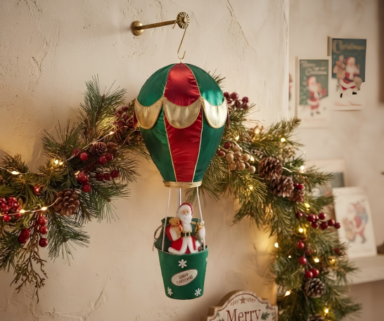 ADORNO NAVIDEÑO DE PAPÁ NOEL EN GLOBO AEROSTÁTICO DE 110 CM - 6