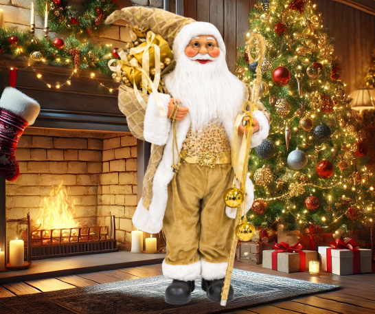 PAPÁ NOEL DORADO NAVIDEÑO DECORATIVO DE 1 METRO - 1