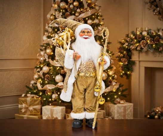 PAPÁ NOEL DORADO NAVIDEÑO DECORATIVO DE 1 METRO - 2