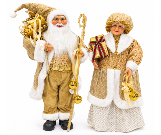 SET NAVIDEÑO DE PAPÁ NOEL Y MAMÁ NOEL DORADOS DE 1 METRO - 2