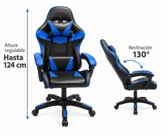 SILLA GAMER ERGONÓMICA RECLINABLE CON SOPORTE LUMBAR Y APOYACABEZAS - 3