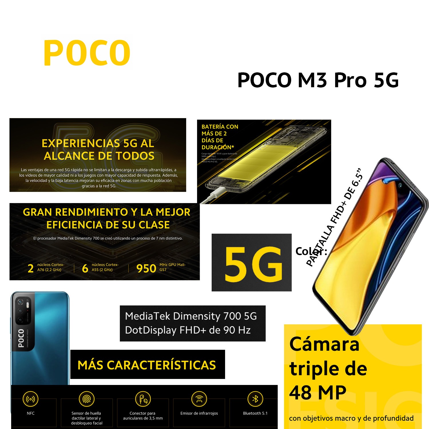 CELULAR POCO M3 PRO 5G 4GB RAM 64GB CÁMARA 48 MP COLOR AZUL - 2