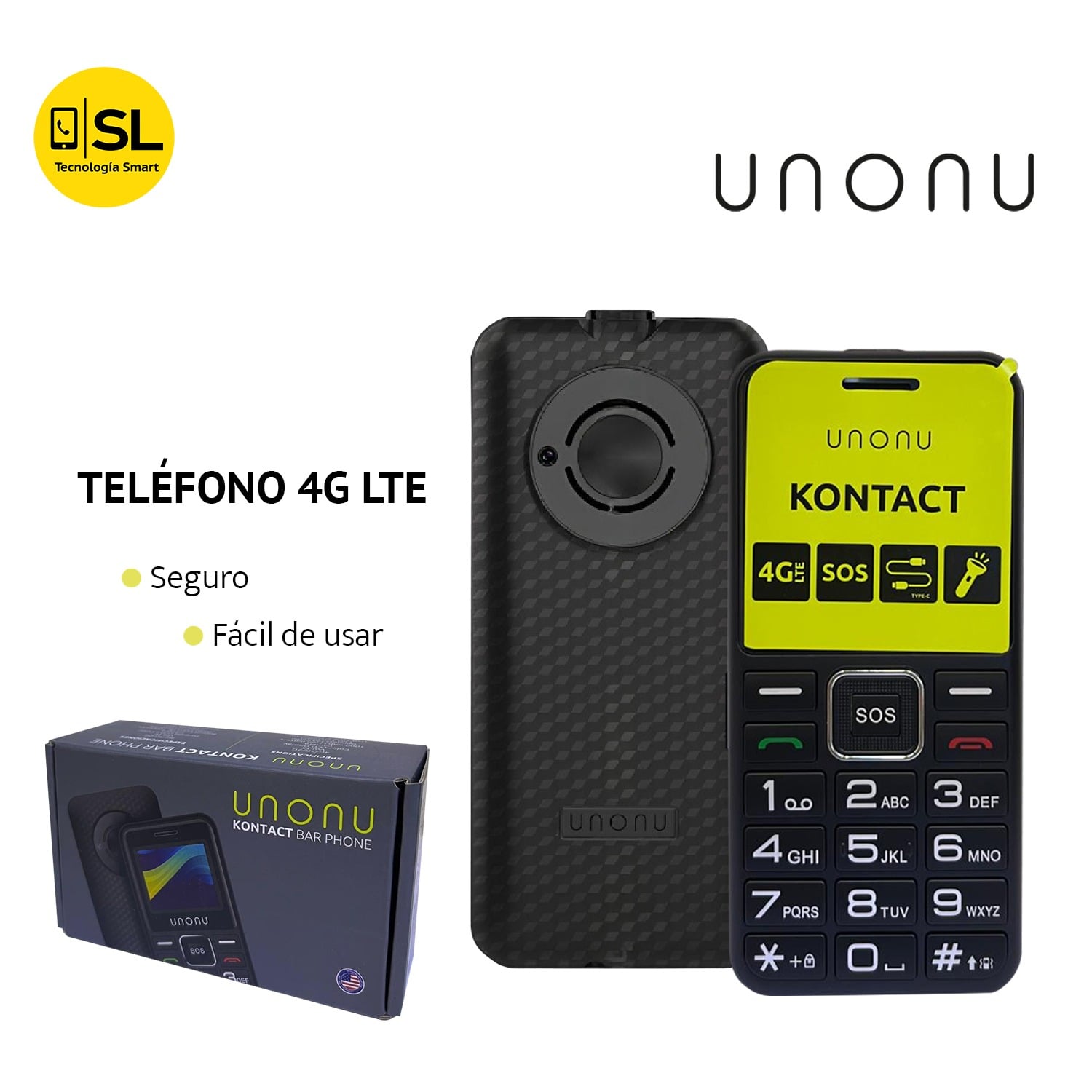 CELULAR BÁSICO NÚMEROS GRANDES UNONU KONTACT 4G LTE COLOR NEGRO - 2