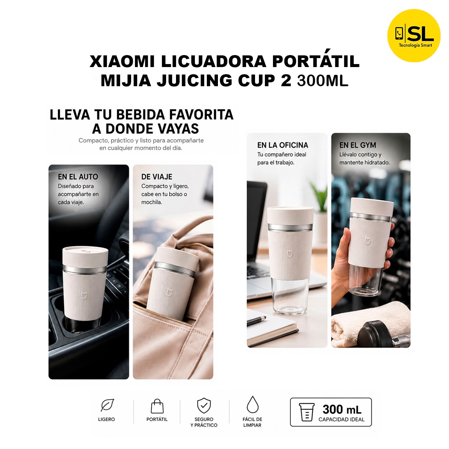 LICUADORA PORTÁTIL XIAOMI MIJIA JUICING CUP 2 300ML COLOR BLANCO - 5