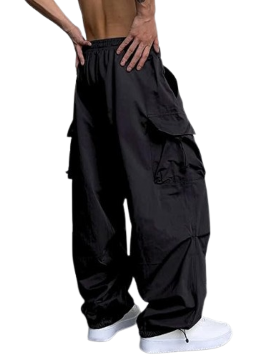 PANTALÓN CARGO PARACHUTE HOMBRE TELA MOJADA - NEGRO - 2