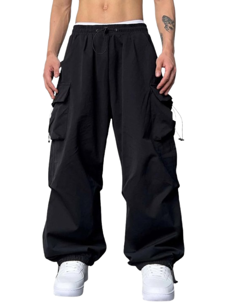 PANTALÓN CARGO PARACHUTE HOMBRE TELA MOJADA - NEGRO - 3