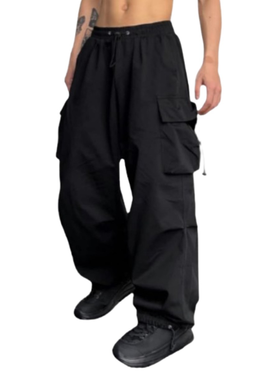 PANTALÓN CARGO PARACHUTE HOMBRE TELA MOJADA - NEGRO - 4