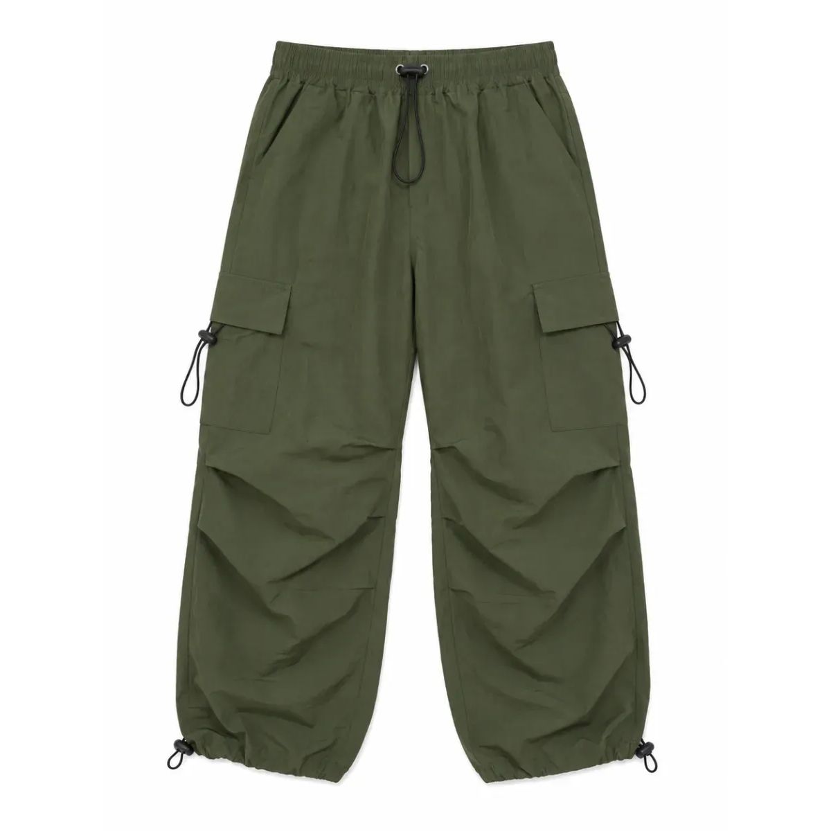 JOGGER CARGO PARACHUTE HOMBRE TELA MOJADA VERDE MILITAR OVERSIZED WIDE LEG 4 BOLSILLOS REGULADOR EN BASTA - 8