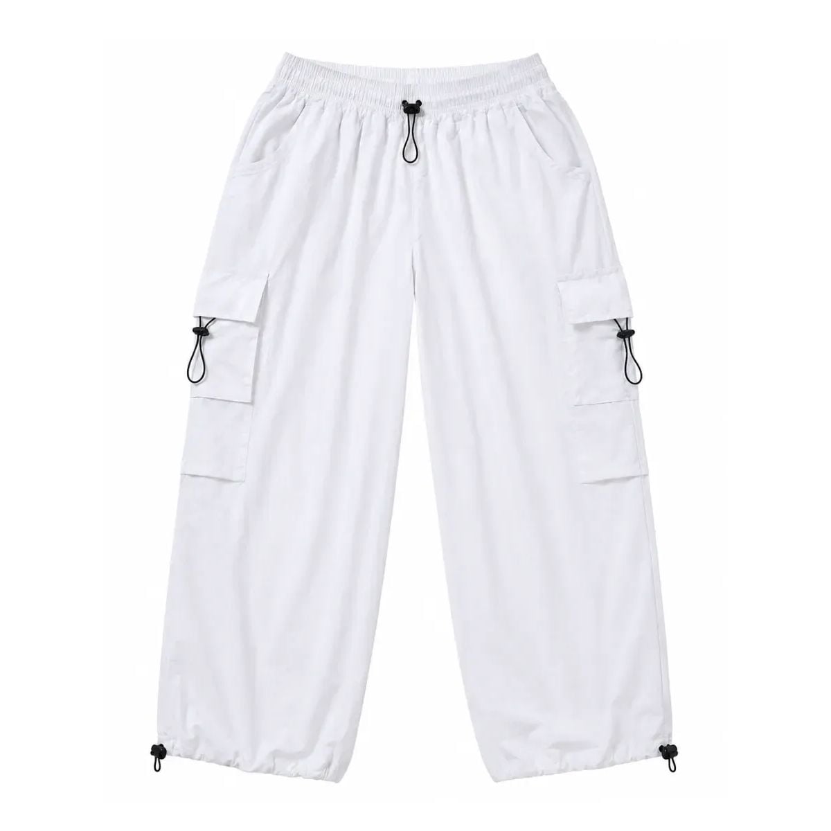 JOGGER CARGO PARACHUTE HOMBRE TELA MOJADA BLANCO OVERSIZED WIDE LEG 4 BOLSILLOS REGULADOR EN BASTA - 5