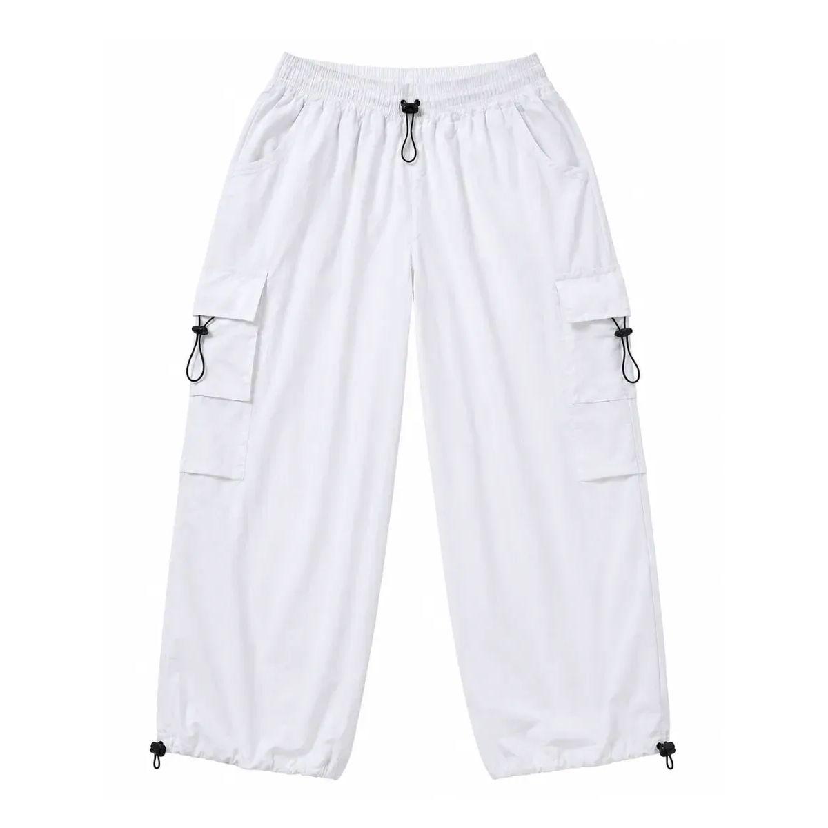 JOGGER CARGO PARACHUTE HOMBRE TELA MOJADA BLANCO OVERSIZED WIDE LEG 4 BOLSILLOS REGULADOR EN BASTA - 5