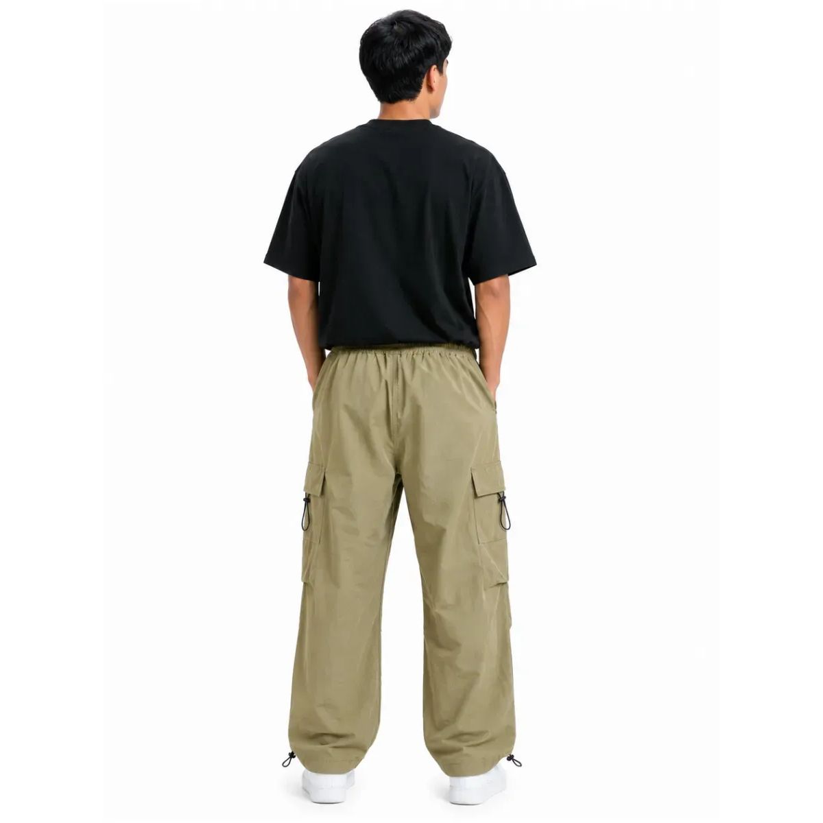 JOGGER CARGO PARACHUTE HOMBRE TELA MOJADA BEIGE OVERSIZED WIDE LEG 4 BOLSILLOS REGULADOR EN BASTA - 8