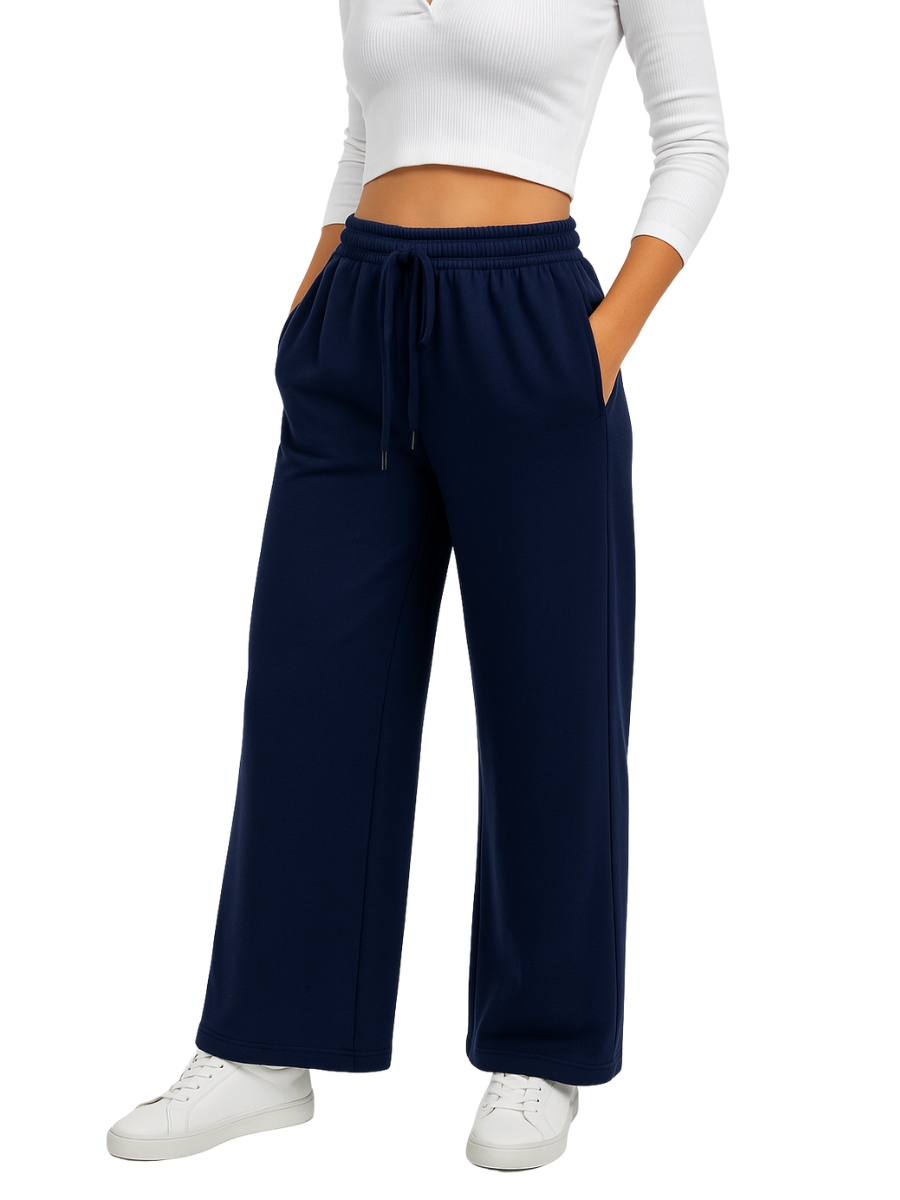 PANTALON PALAZZO ALGODON FRANELA MUJER ENKI MODASTYLE - TIRO ALTO CASUAL AZUL MARINO - 1
