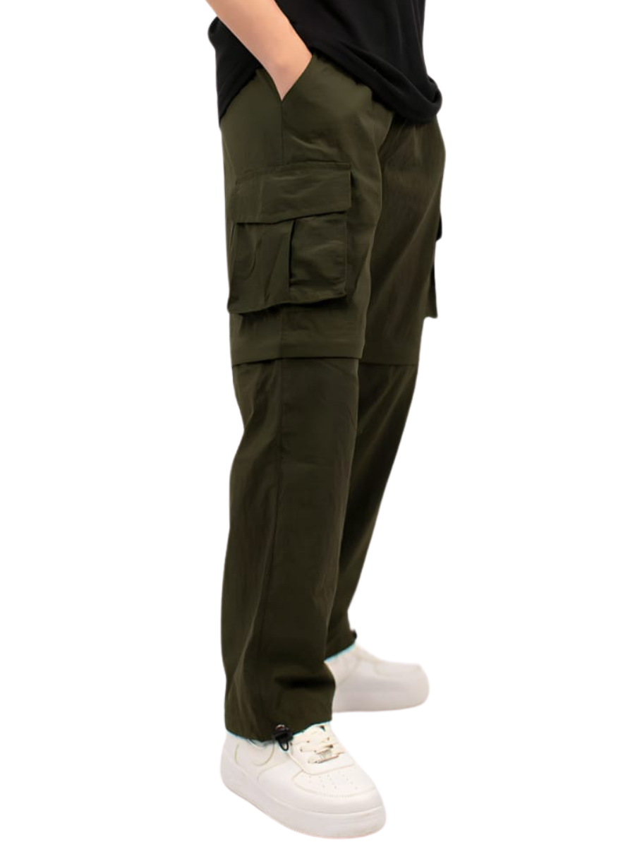 PANTALÓN CARGO CONVERTIBLE 2 EN 1 HOMBRE TELA MOJADA POLIÉSTER - VERDE OSCURO / REGULAR - 1