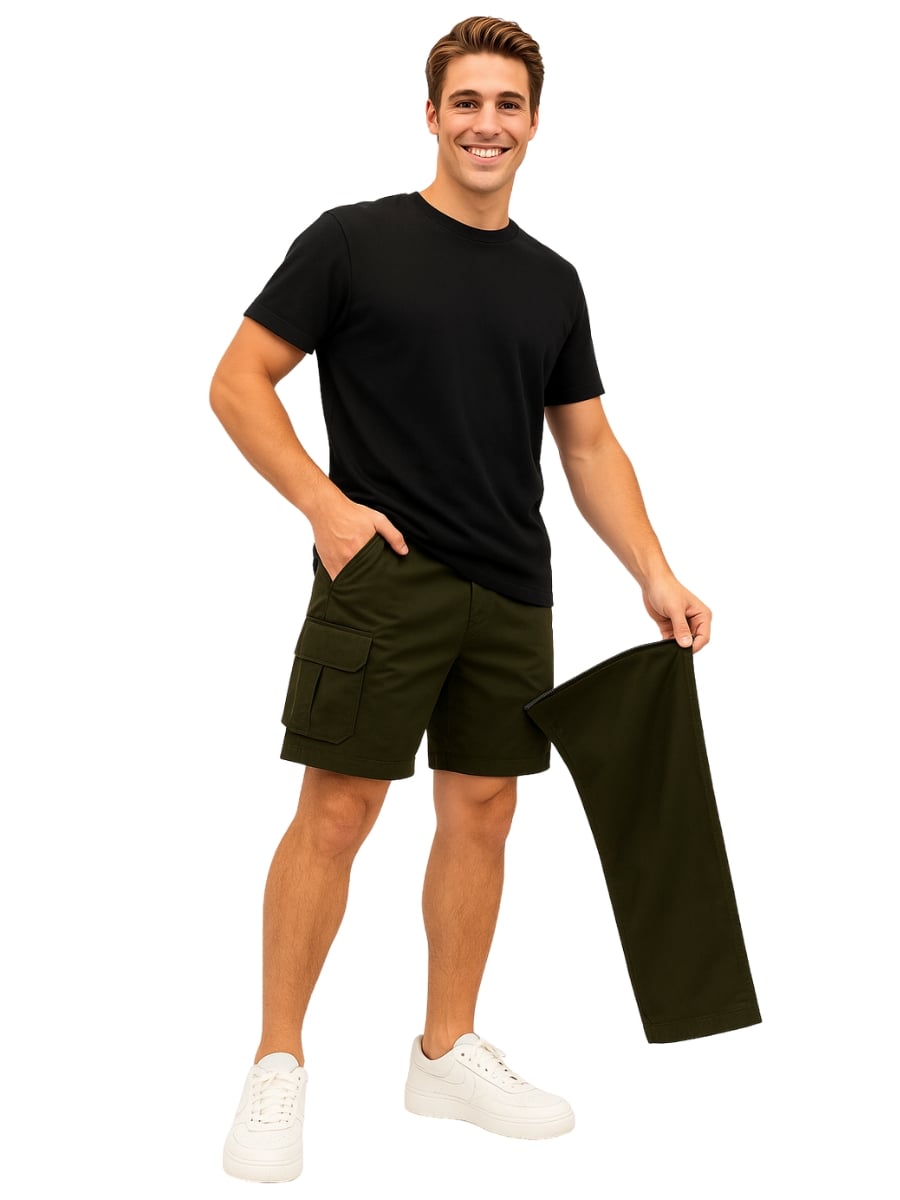 PANTALÓN CARGO CONVERTIBLE 2 EN 1 HOMBRE TELA MOJADA POLIÉSTER - VERDE OSCURO / REGULAR - 2