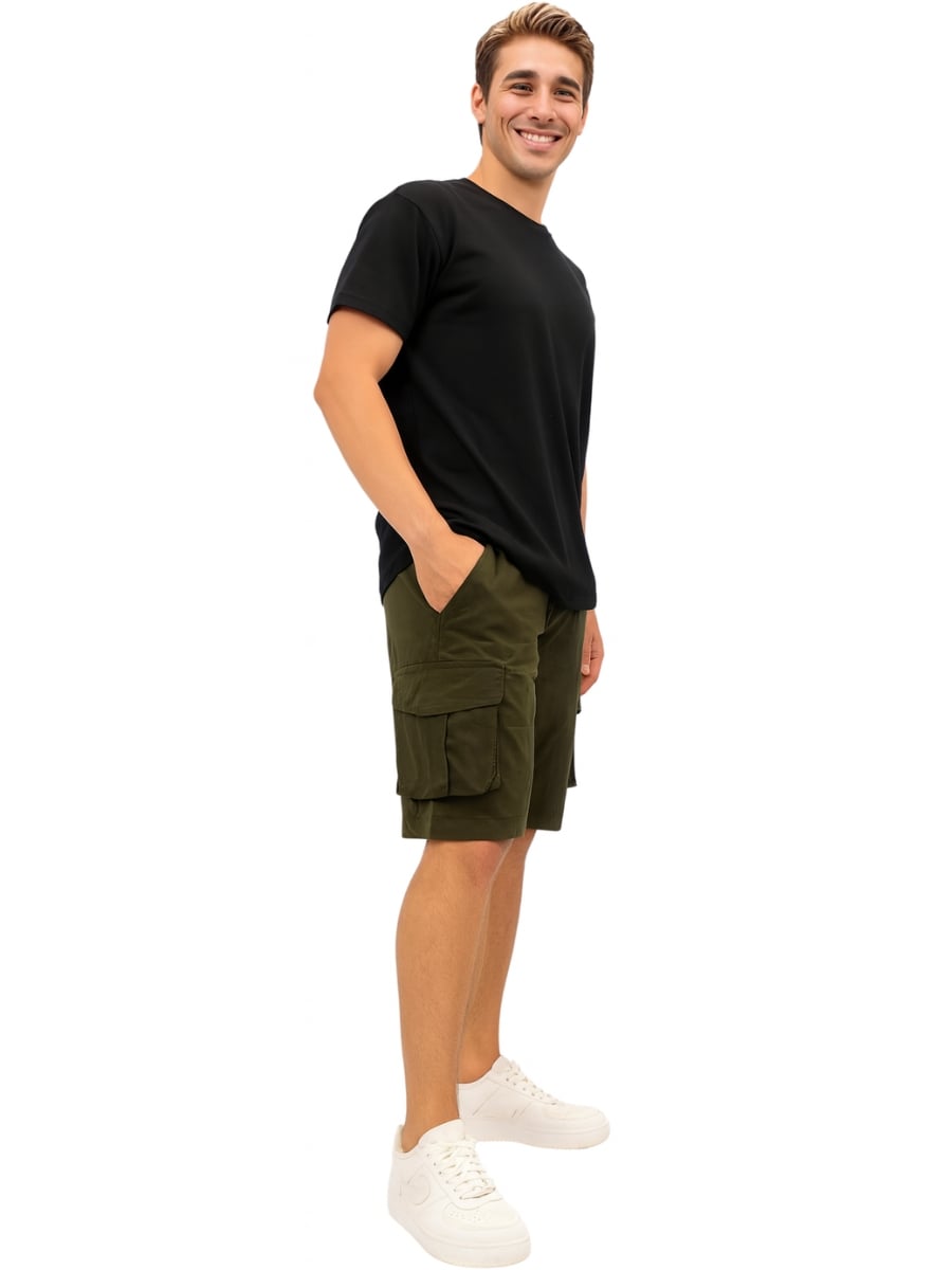 PANTALÓN CARGO CONVERTIBLE 2 EN 1 HOMBRE TELA MOJADA POLIÉSTER - VERDE OSCURO / REGULAR - 3