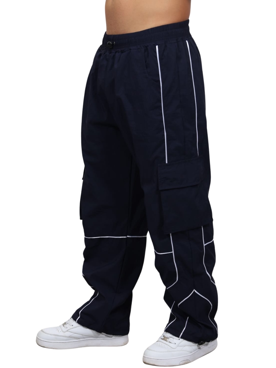 PANTALÓN CARGO OVERSIZE SHADOW LINE HOMBRE TELA MOJADA POLIÉSTER - AZUL MARINO - 1