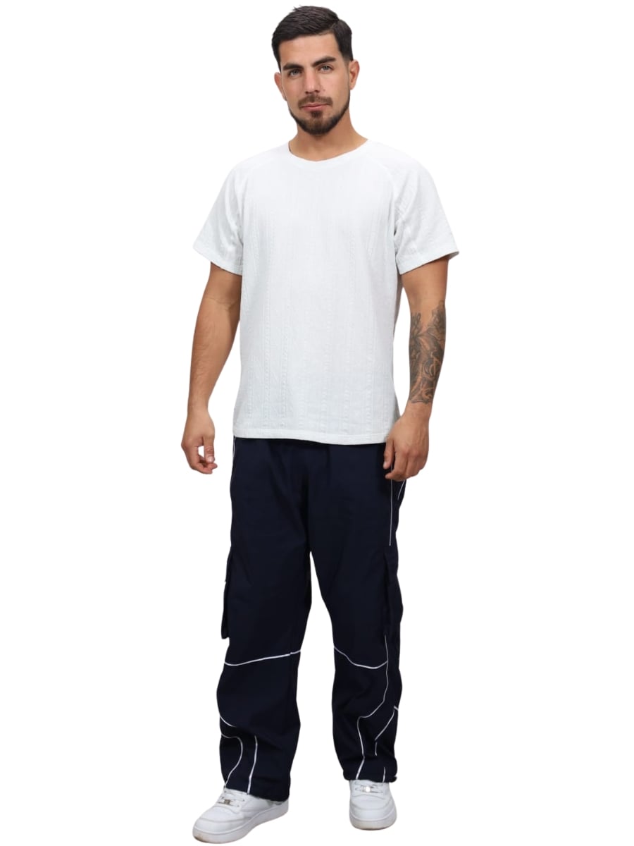 PANTALÓN CARGO OVERSIZE SHADOW LINE HOMBRE TELA MOJADA POLIÉSTER - AZUL MARINO - 4