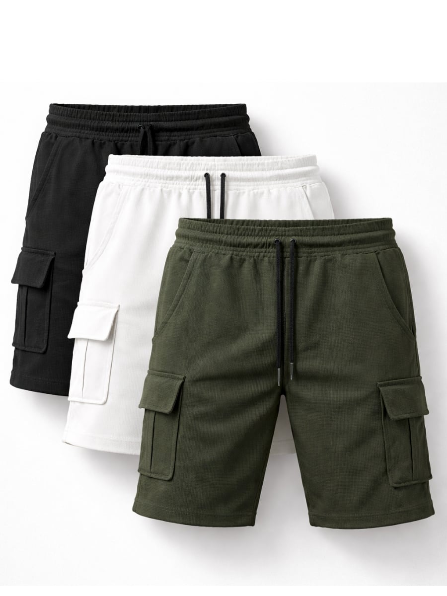 SHORT CARGO PACK X3 HOMBRE ALGODÓN WAFFLE - NEGRO / REGULAR - 1