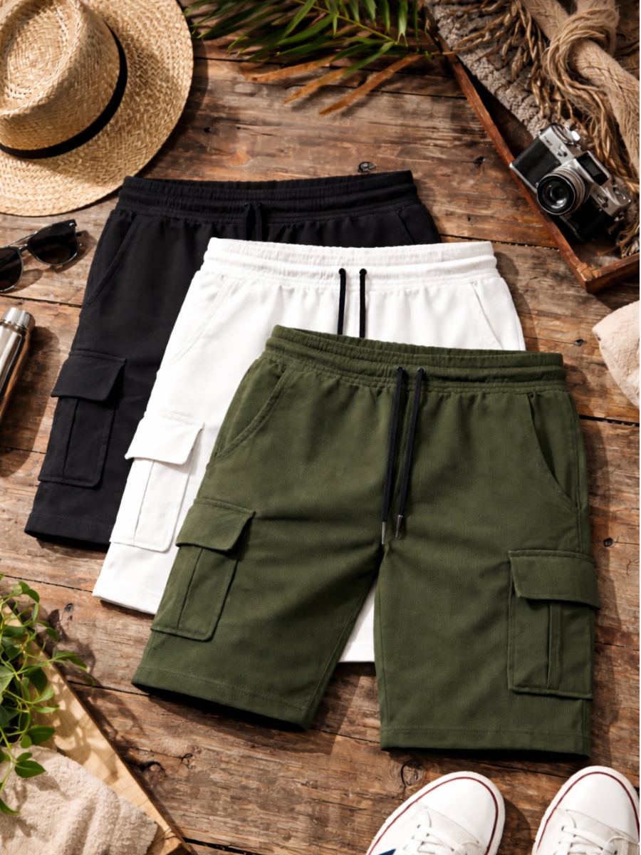 SHORT CARGO PACK X3 HOMBRE ALGODÓN WAFFLE - NEGRO / REGULAR - 2