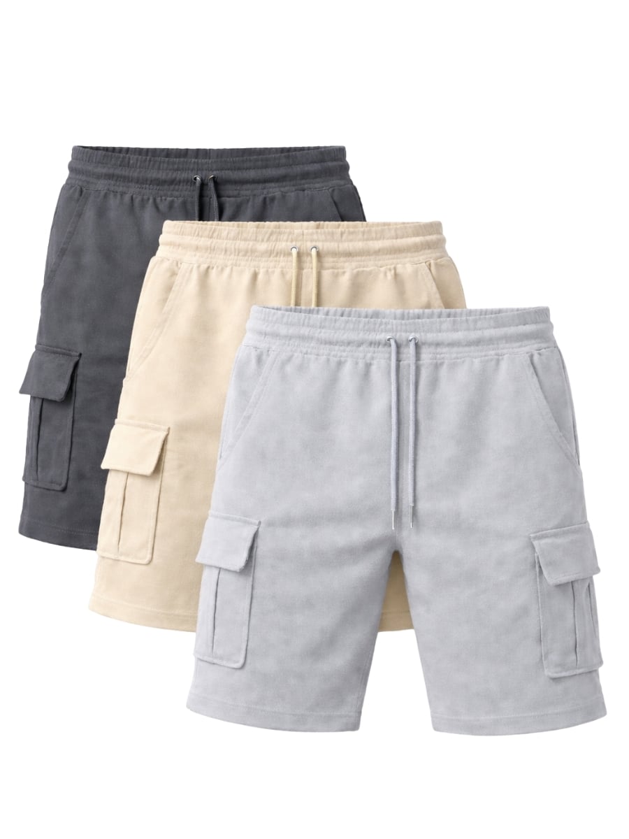 SHORT CARGO ENKI PACK X3 ALGODÓN WAFFLE PLOMO RATA BEIGE CLARO GRIS CLARO PARA HOMBRE - 1