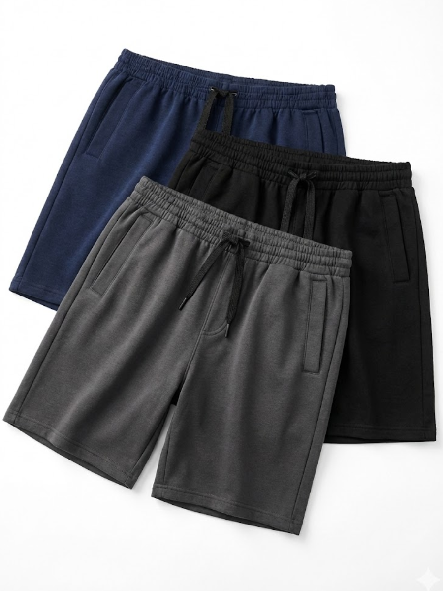 SHORT PACK X3 HOMBRE FRENCH TERRY - NEGRO / REGULAR - 1