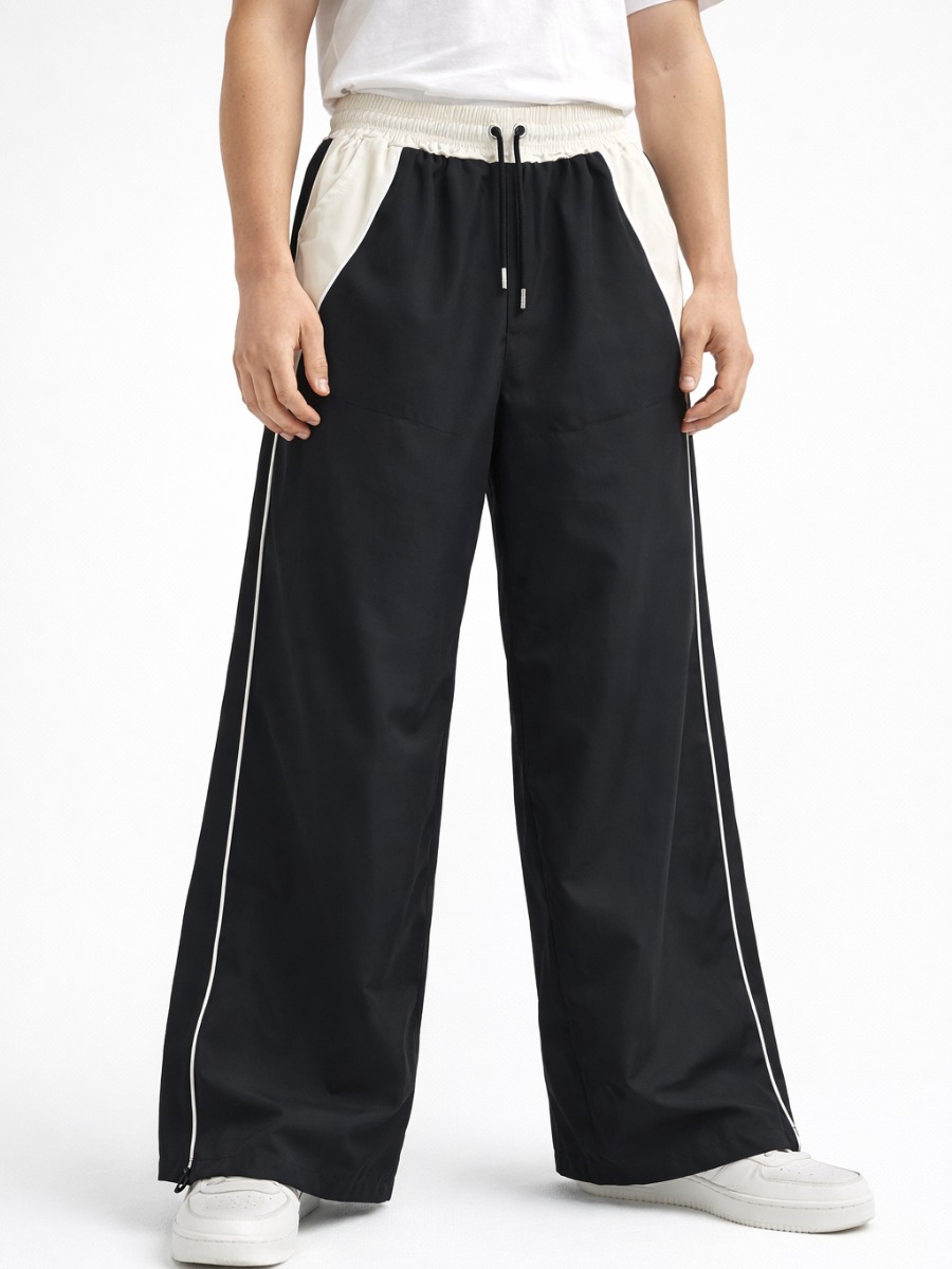 PANTALÓN BICOLOR HOMBRE NEGRO TELA NOVA STREETWEAR URBANO CASUAL CÓMODO CINTURA ELÁSTICA MODA ACTUAL ENVÍO RÁPIDO - 1