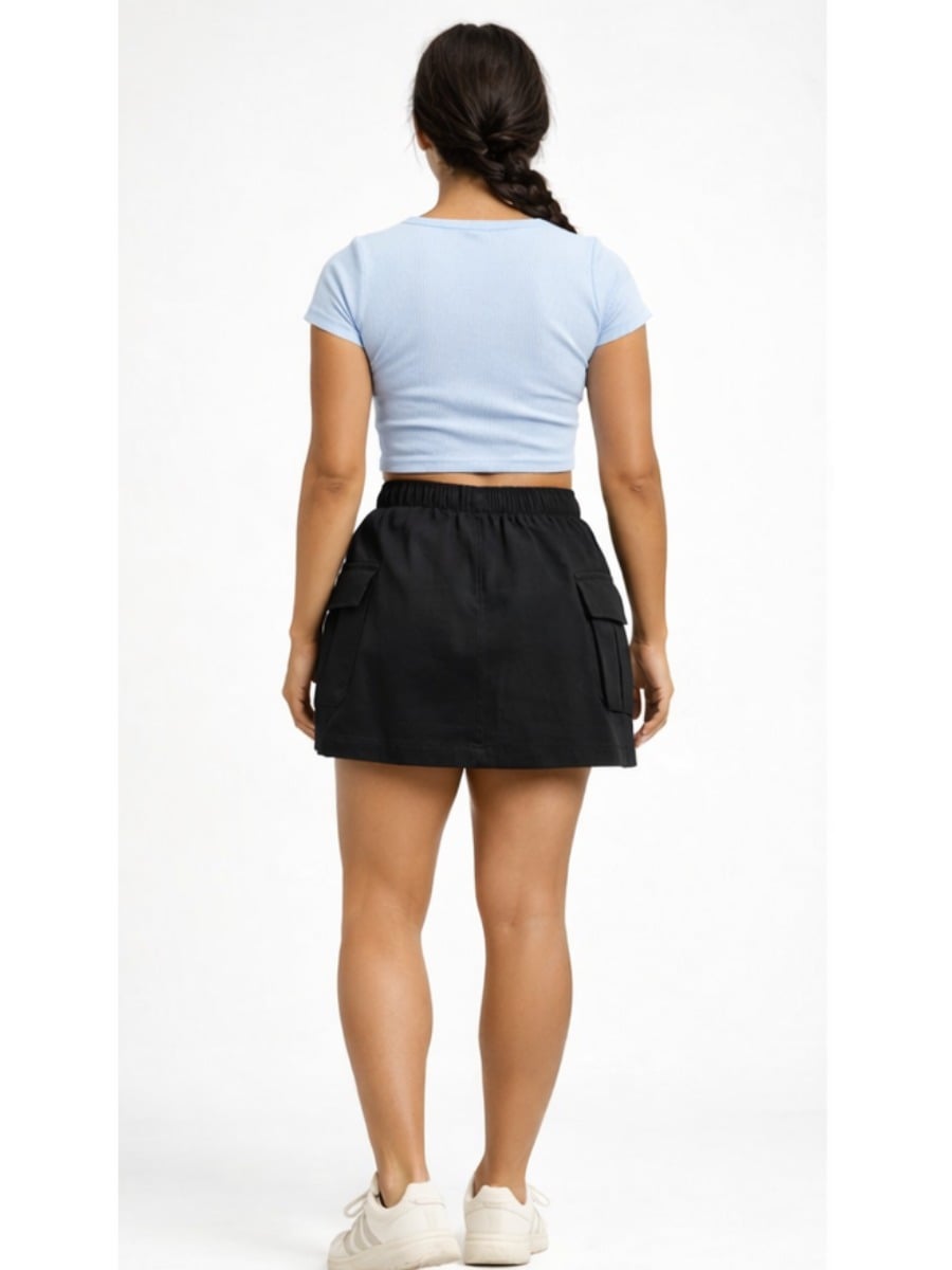 FALDA MUJER TELA MOJADA NEGRO - ENKI MODASTYLE FIT REGULAR URBANO - 2