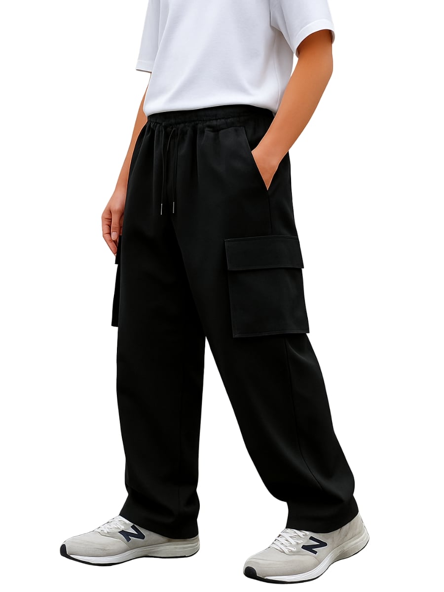 PANTALON CARGO TELA NOVA COLOR NEGRO ESTILO URBANO MODERNO RESISTENTE Y COMODO MODA CASUAL PARA HOMBRE USO DIARIO - 1