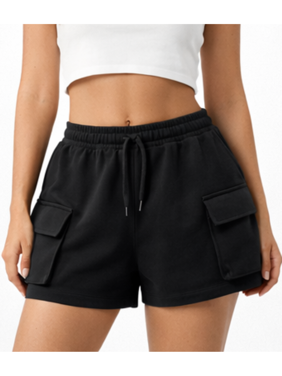 SHORT CARGO FRENCH TERRY MUJER ENKI MODASTYLE - FIT REGULAR URBANO NEGRO - 1