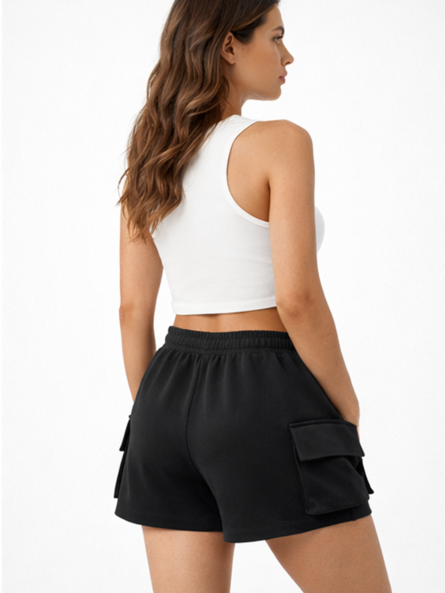 SHORT CARGO FRENCH TERRY MUJER ENKI MODASTYLE - FIT REGULAR URBANO NEGRO - 2
