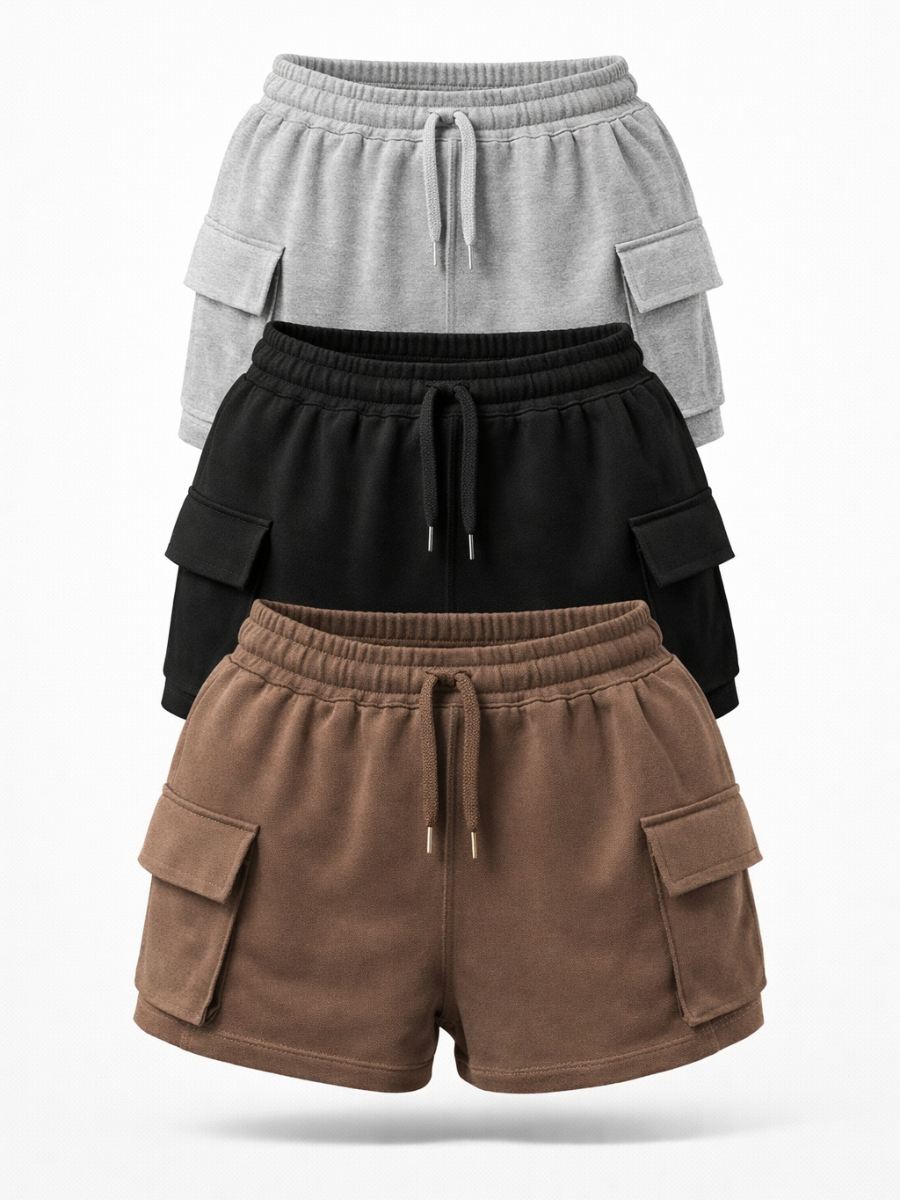 SHORT CARGO PACK X3 MUJER FRENCH TERRY - NEGRO / REGULAR - 1