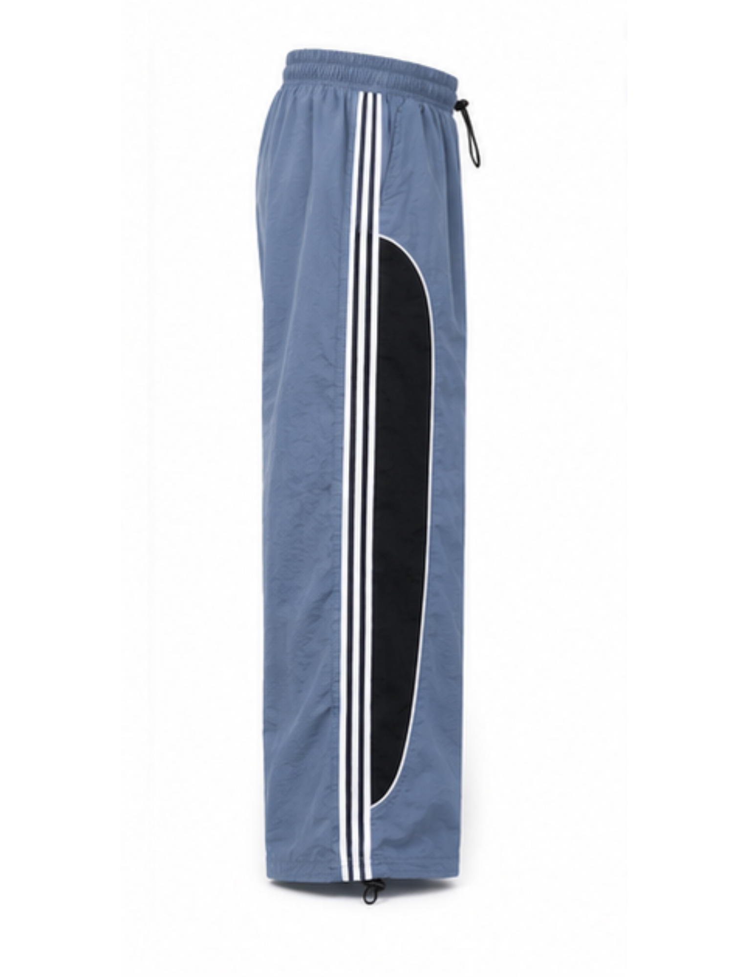 PANTALON URBANO HOMBRE PAWER TRACK BAGGY WIDE LEG TELA MOJADA AZUL ACERO CON CORDON AJUSTABLE PANELES NEGROS Y LINEAS BLANCAS - 7