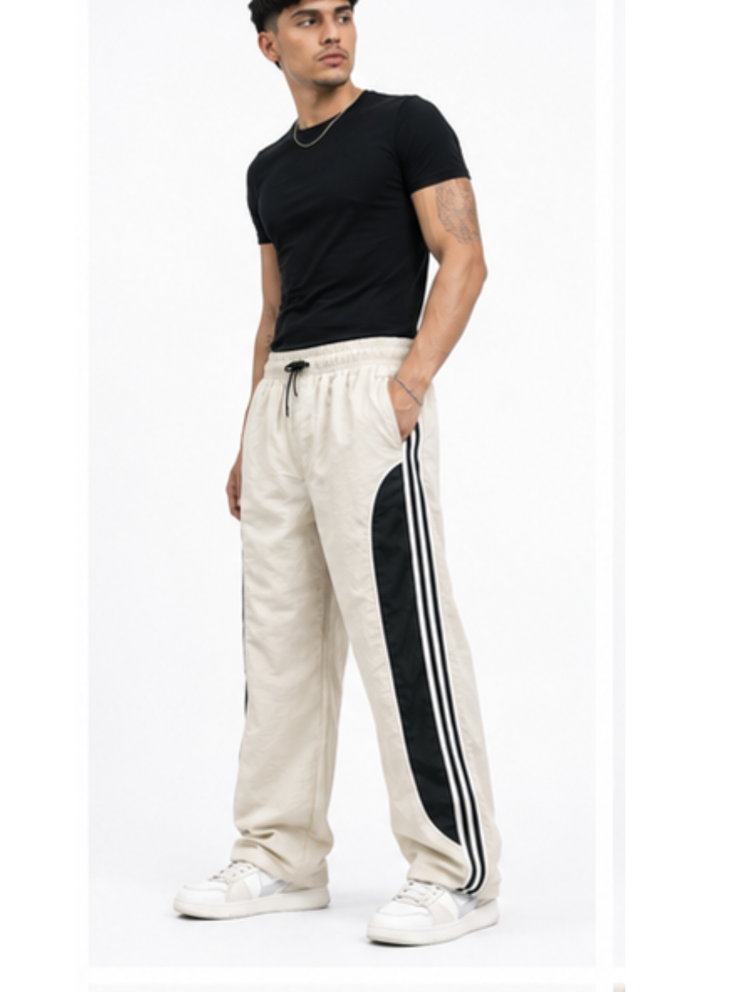 PANTALÓN HOMBRE PAWER TRACK TELA MOJADA HUESO BAGGY URBANO - 1