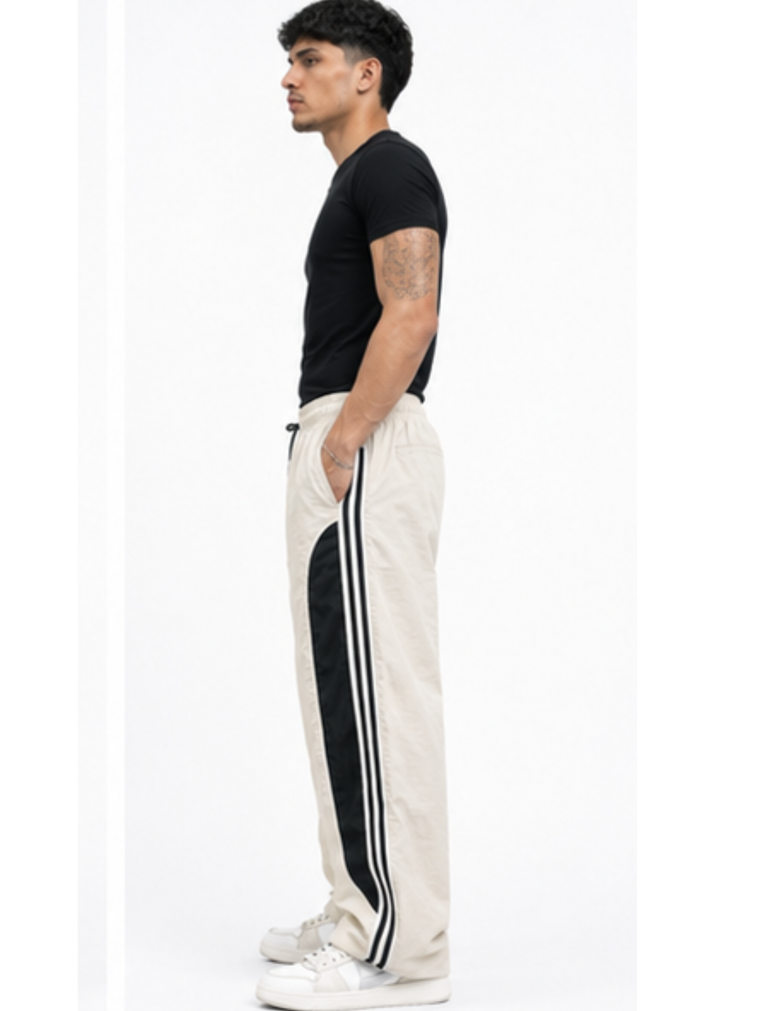 PANTALÓN HOMBRE PAWER TRACK TELA MOJADA HUESO BAGGY URBANO - 4