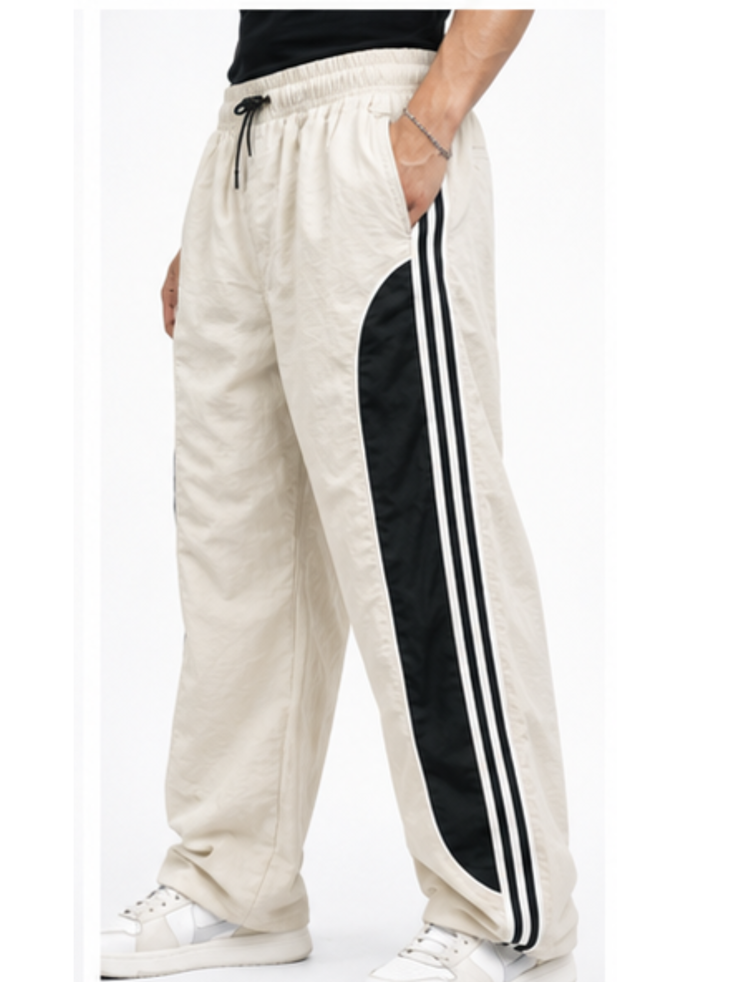 PANTALÓN HOMBRE PAWER TRACK TELA MOJADA HUESO BAGGY URBANO - 5