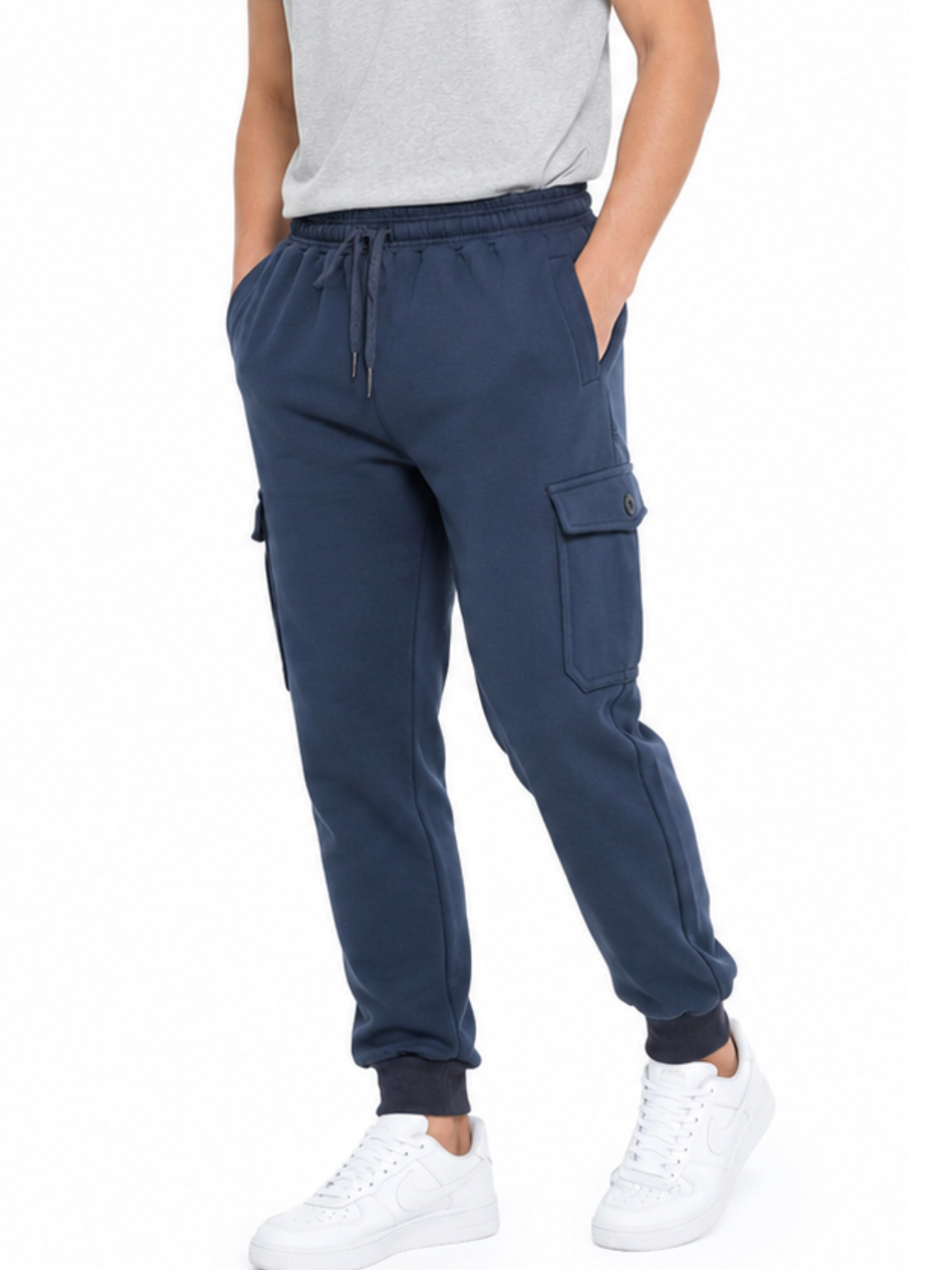 JOGGER CARGO HOMBRE ALGODON FRANELA AZUL INDIGO URBANO CASUAL - 1