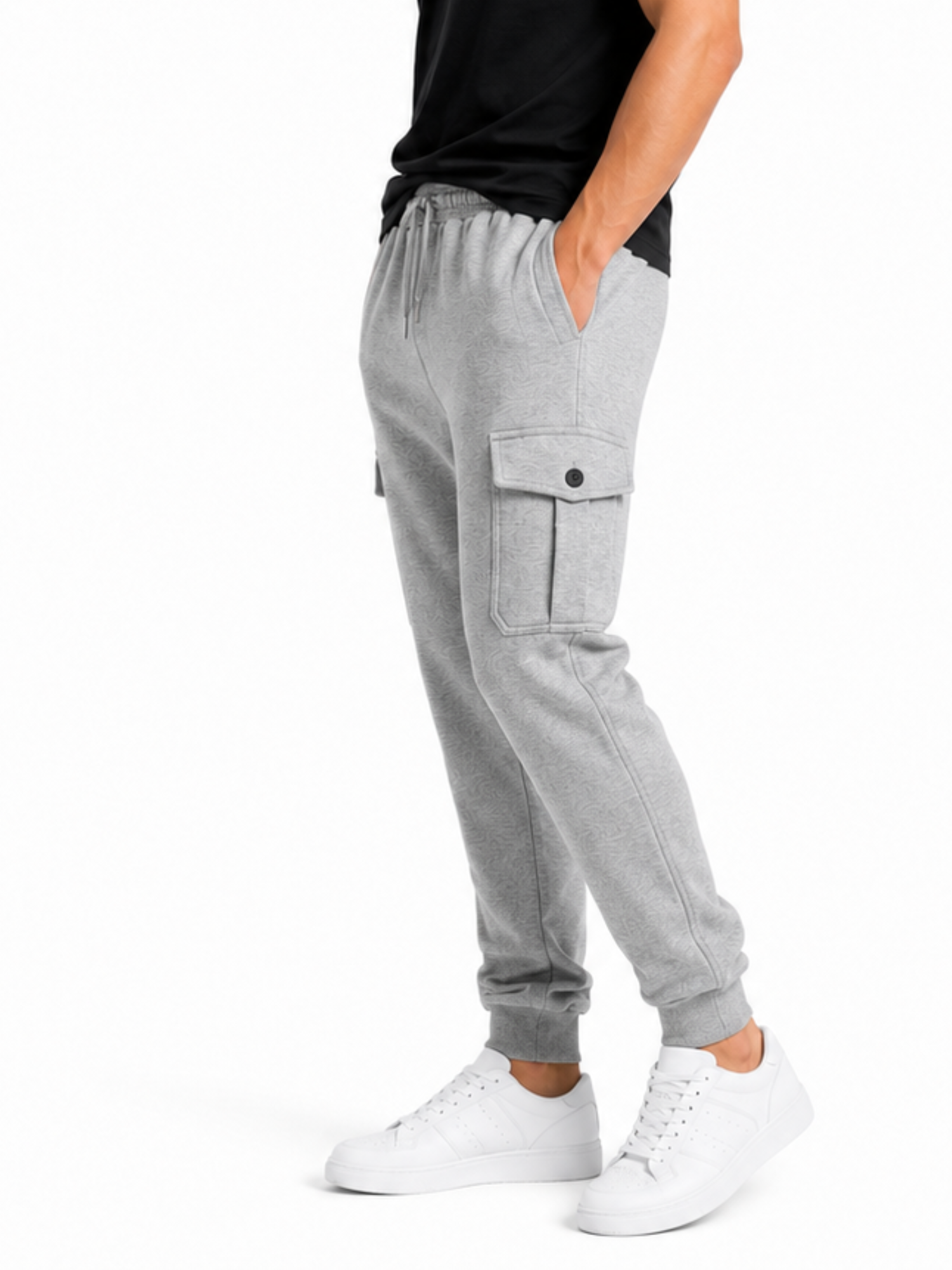 JOGGER CARGO HOMBRE ALGODON FRANELA GRIS JASPEADO URBANO CASUAL - 1