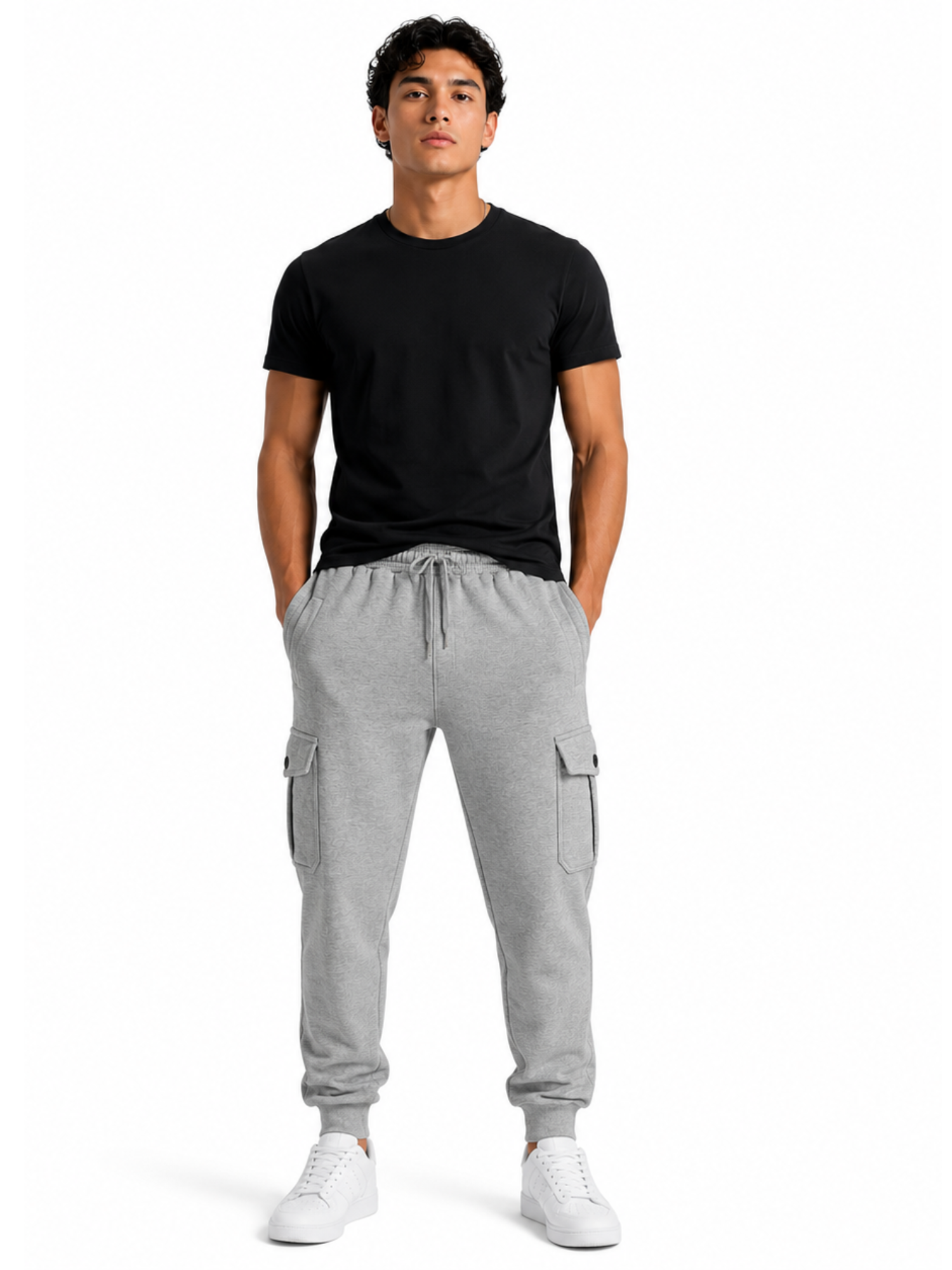 JOGGER CARGO HOMBRE ALGODON FRANELA GRIS JASPEADO URBANO CASUAL - 3