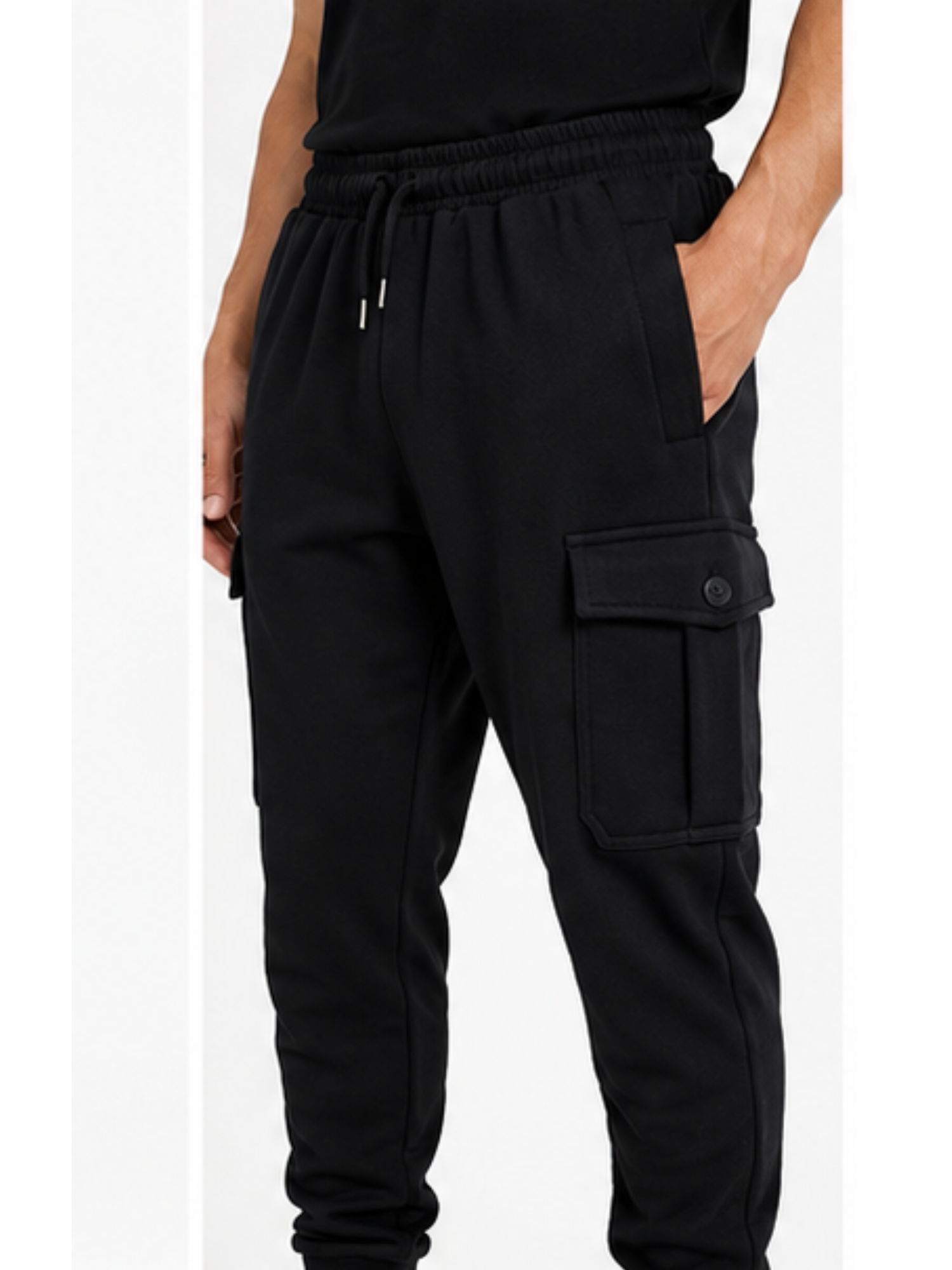 JOGGER CARGO HOMBRE ALGODON FRANELA NEGRO URBANO CASUAL - 2
